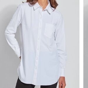 Lysse Schiffer White Button Down Stretch Long Sleeve Blouse